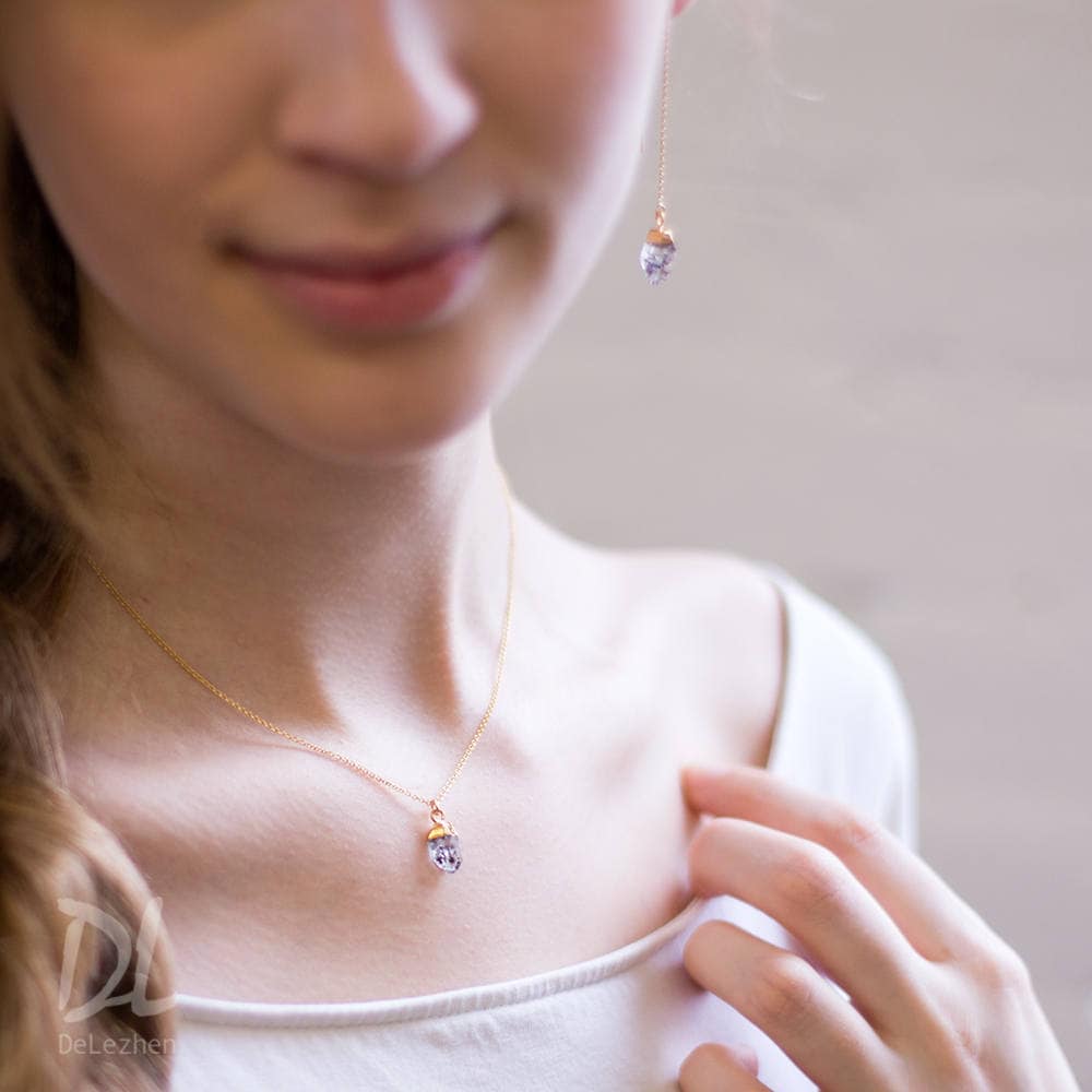 Raw Diamond Necklace, Herkimer Diamond Necklace, April Birthstone, Raw Crystal Necklace, Bridesmaid Necklace, Gift for Girlfriend, NK-N