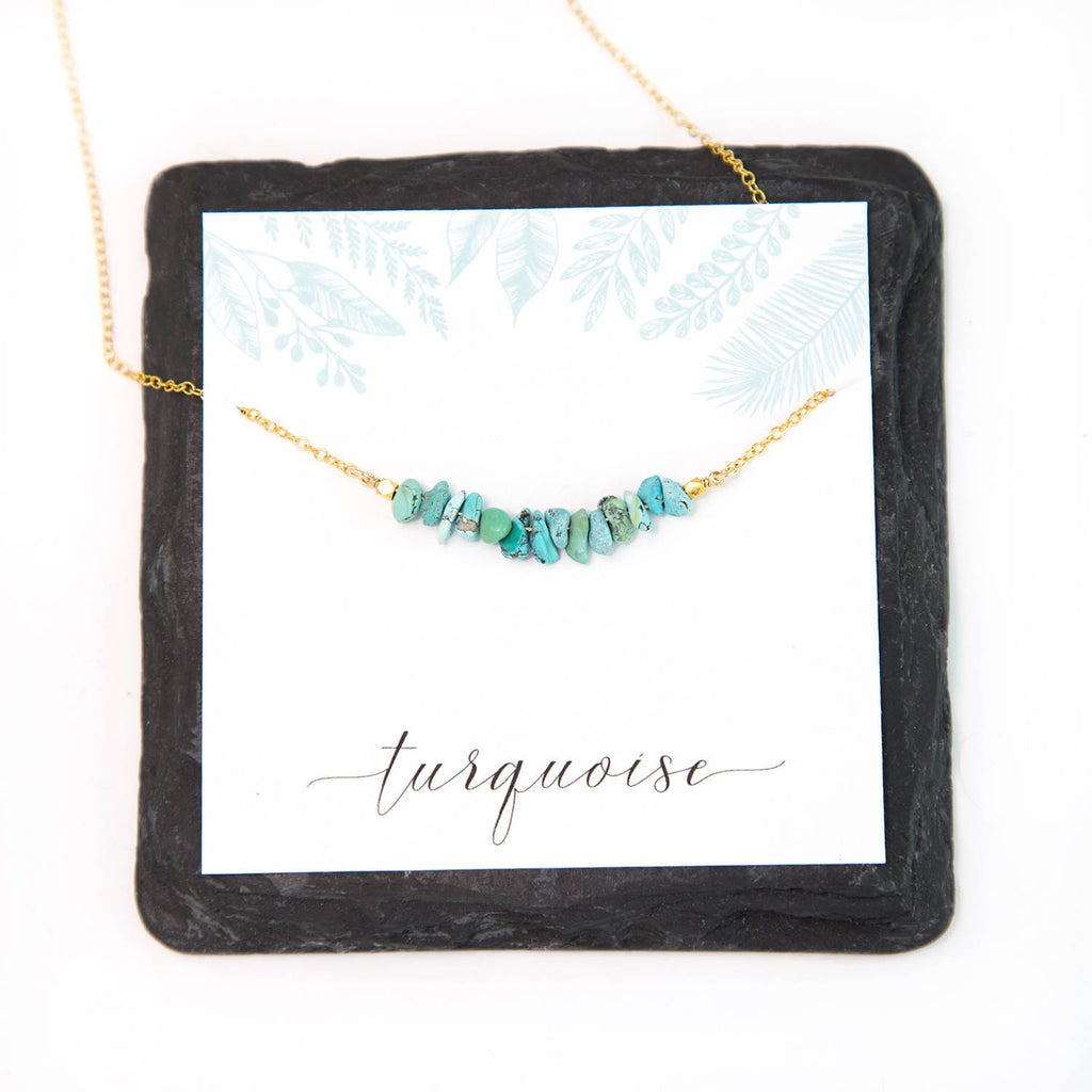 Natural Turquoise Bar Necklace, Raw Gemstone Choker Beaded, December Birthstone Christmas Gift, Dainty Layering Necklace, Turquoise Jewelry