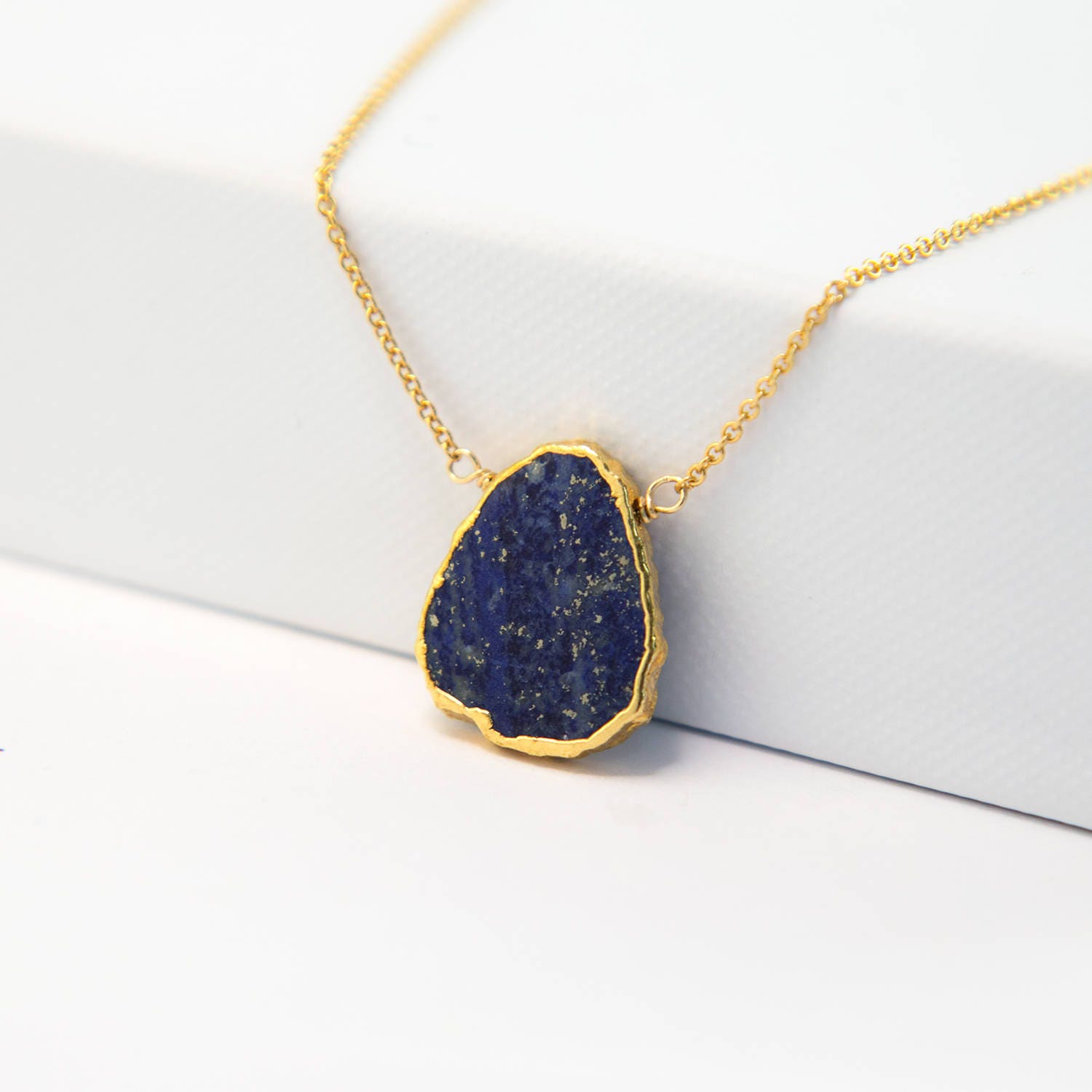 Lapis Lazuli Necklace, September Birthstone, Gemstone Slice Pendant Necklace, Layered Necklaces, Boho Jewelry, Birthday Gift, NK-VS