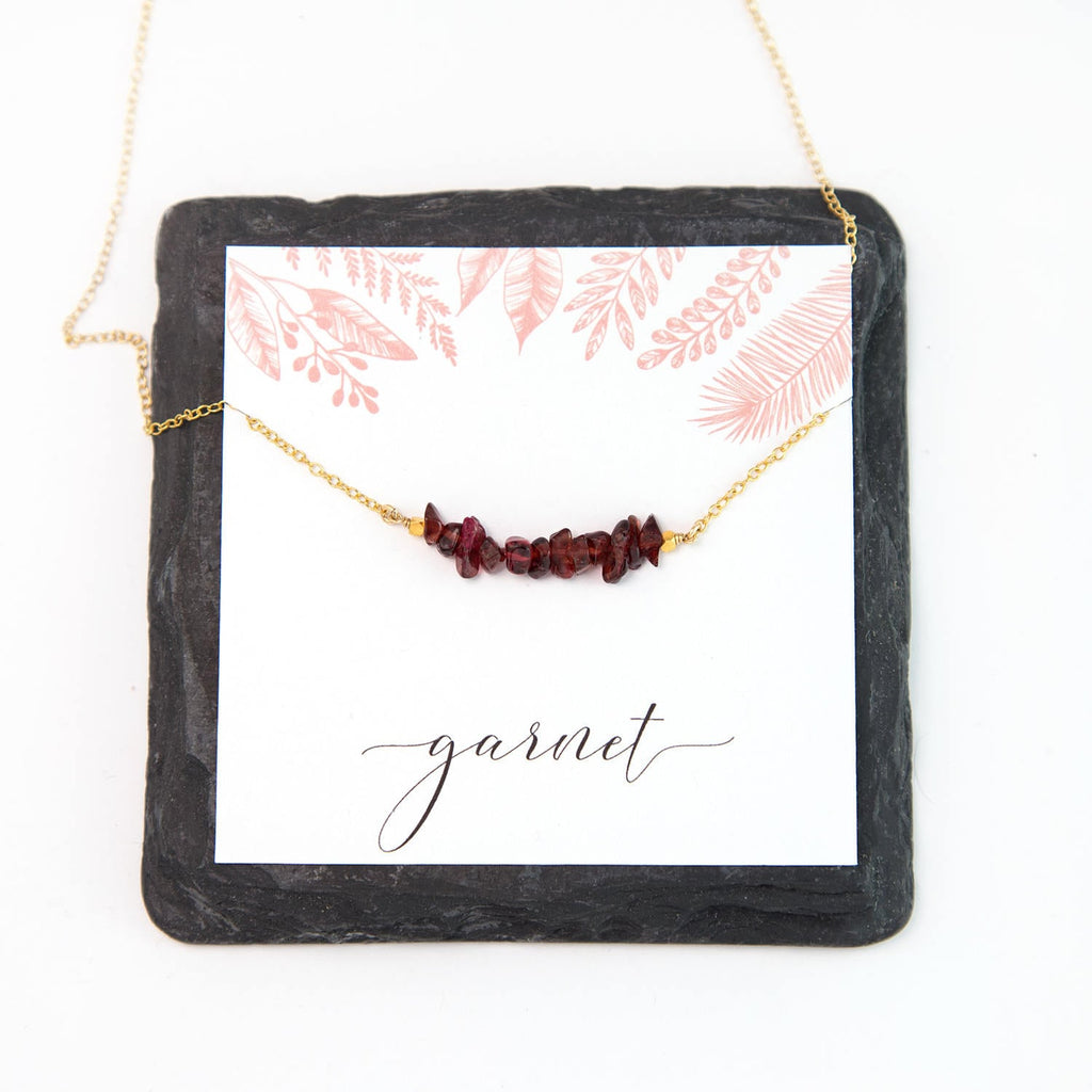 Natural Garnet Cluster Necklace, January Birthstone Gift, Gemstone Bar Necklace, Everyday Necklace, Graduation Gift, Gift Under 30, NK-RB