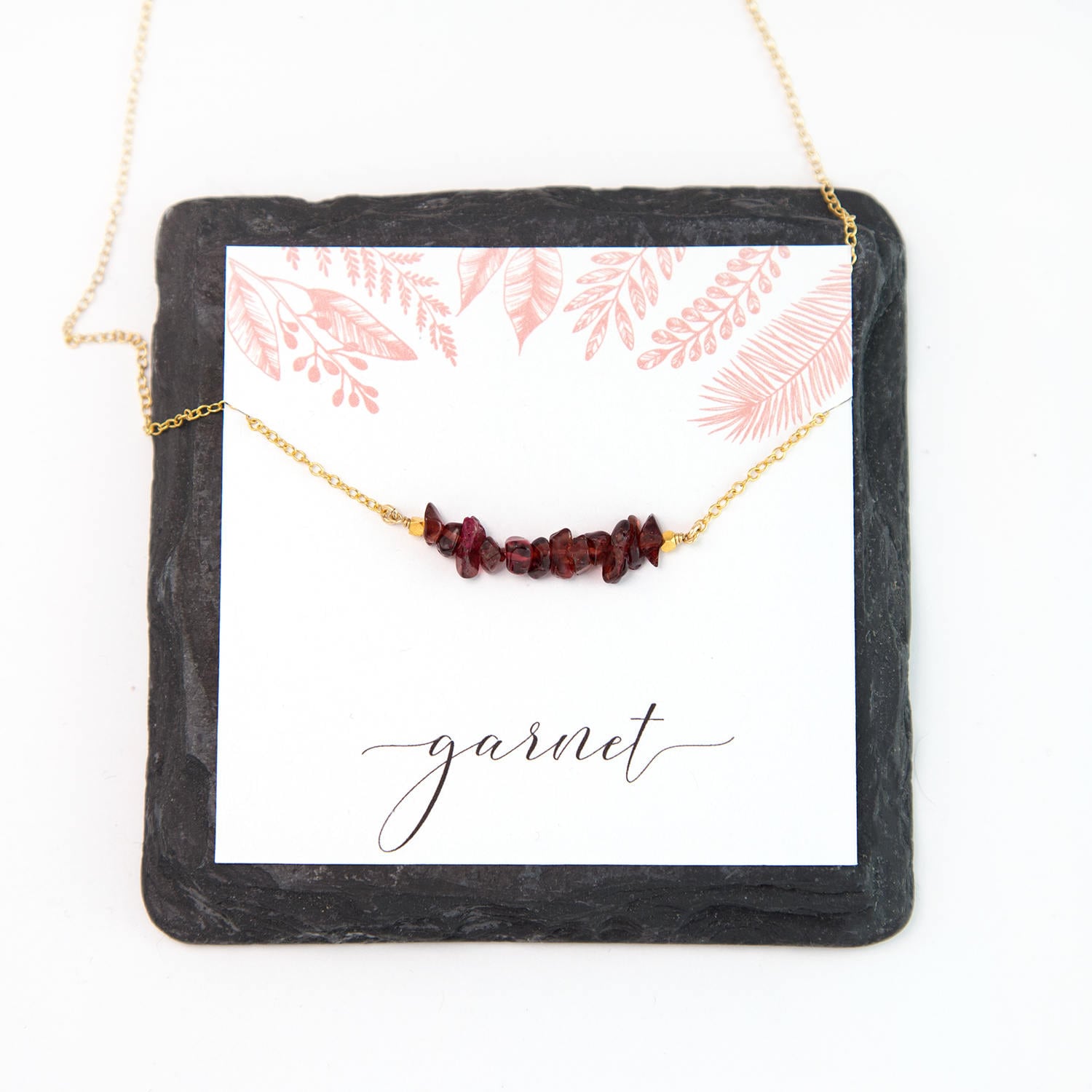 Natural Garnet Cluster Necklace, January Birthstone Gift, Gemstone Bar Necklace, Everyday Necklace, Graduation Gift, Gift Under 30, NK-RB
