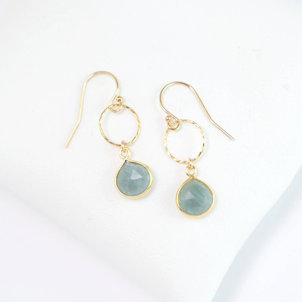 Natural Aquamarine Minimalist Earrings, Delicate Gemstone Circle Drop Earrings, Genuine Gemstones, Bridal Shower Gift, Tear Drop Earrings