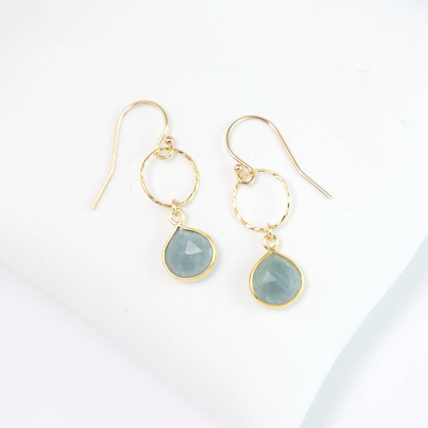 Natural Aquamarine Minimalist Earrings, Delicate Gemstone Circle Drop Earrings, Genuine Gemstones, Bridal Shower Gift, Tear Drop Earrings