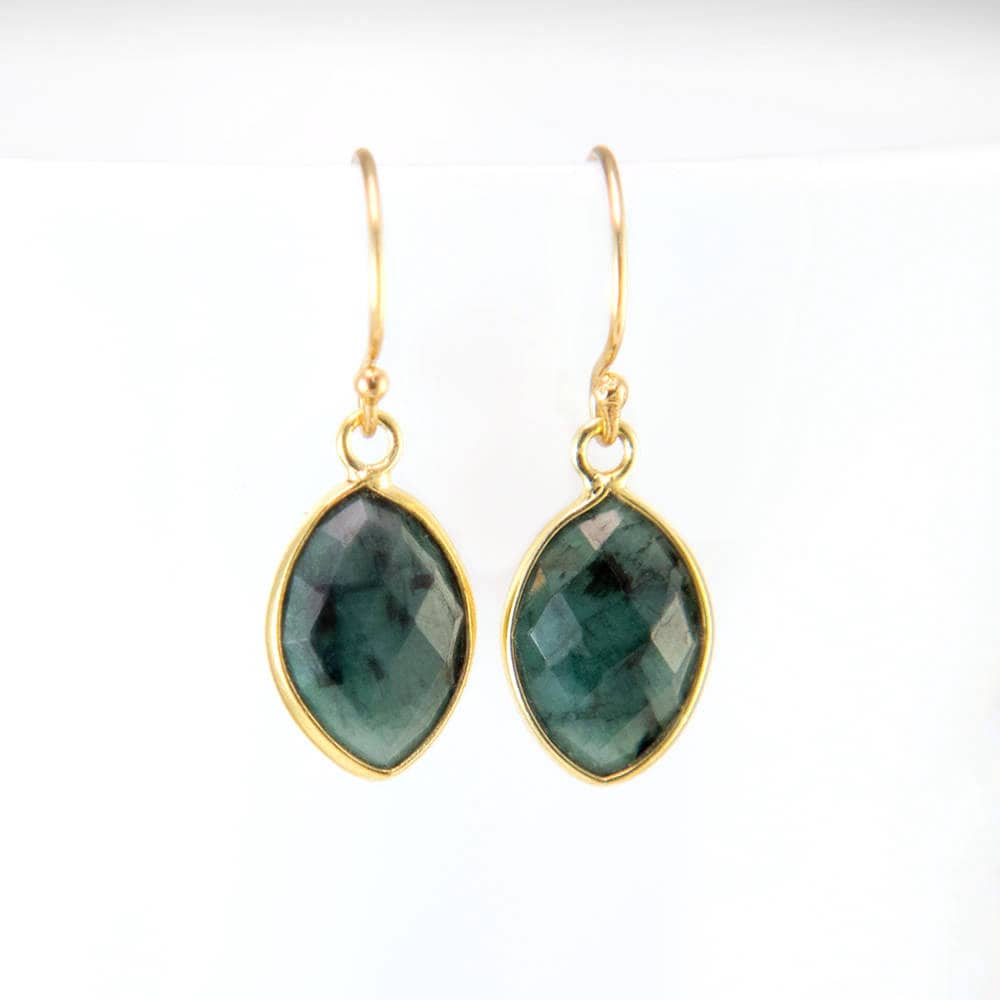Raw Emerald Earrings, May Birthstone Earrings, Small Drop Earrings, Marquise Earring, Bridesmaid Gift, Birthday Gift, Gemstone Earrings