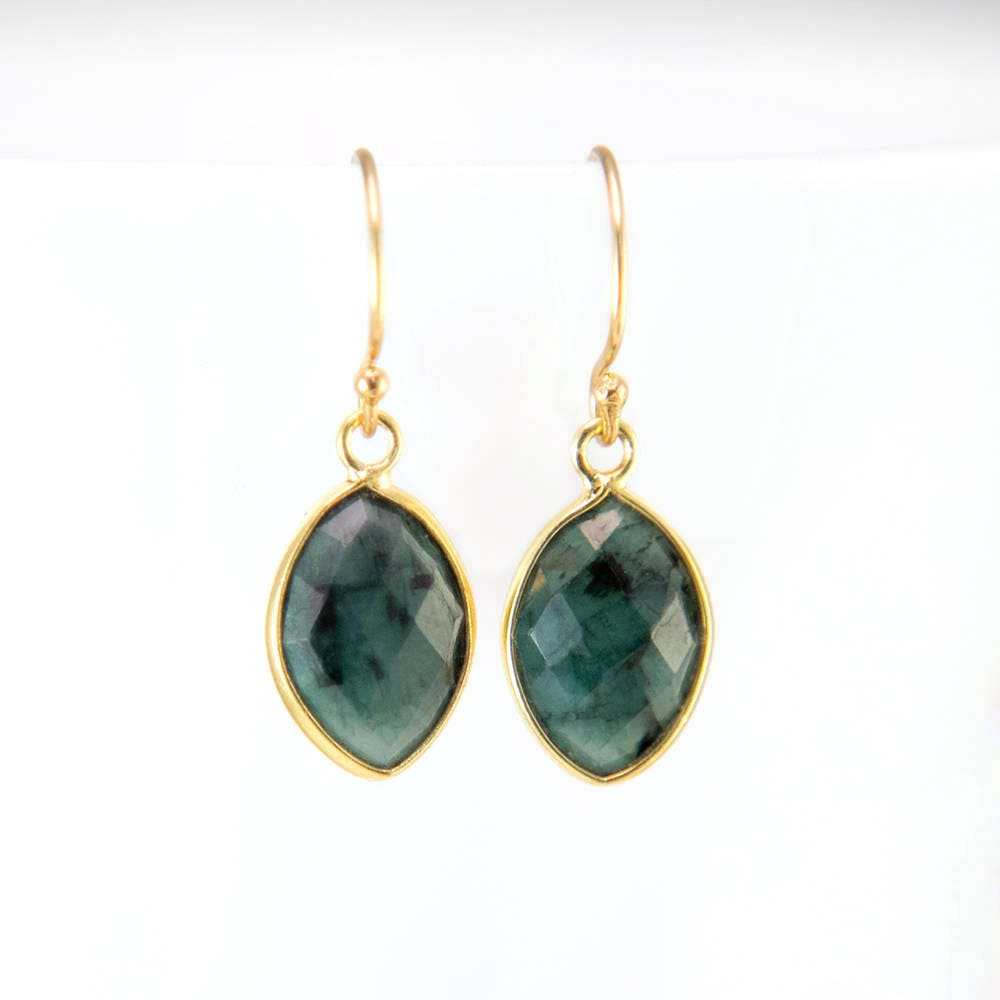 Aqua Blue Drop Earrings, Gold Framed Gemstone, March Birthday Gift, Minimalist Jewelry, Dainty Stone, Bridesmaids Jewelry, Aqua Blue