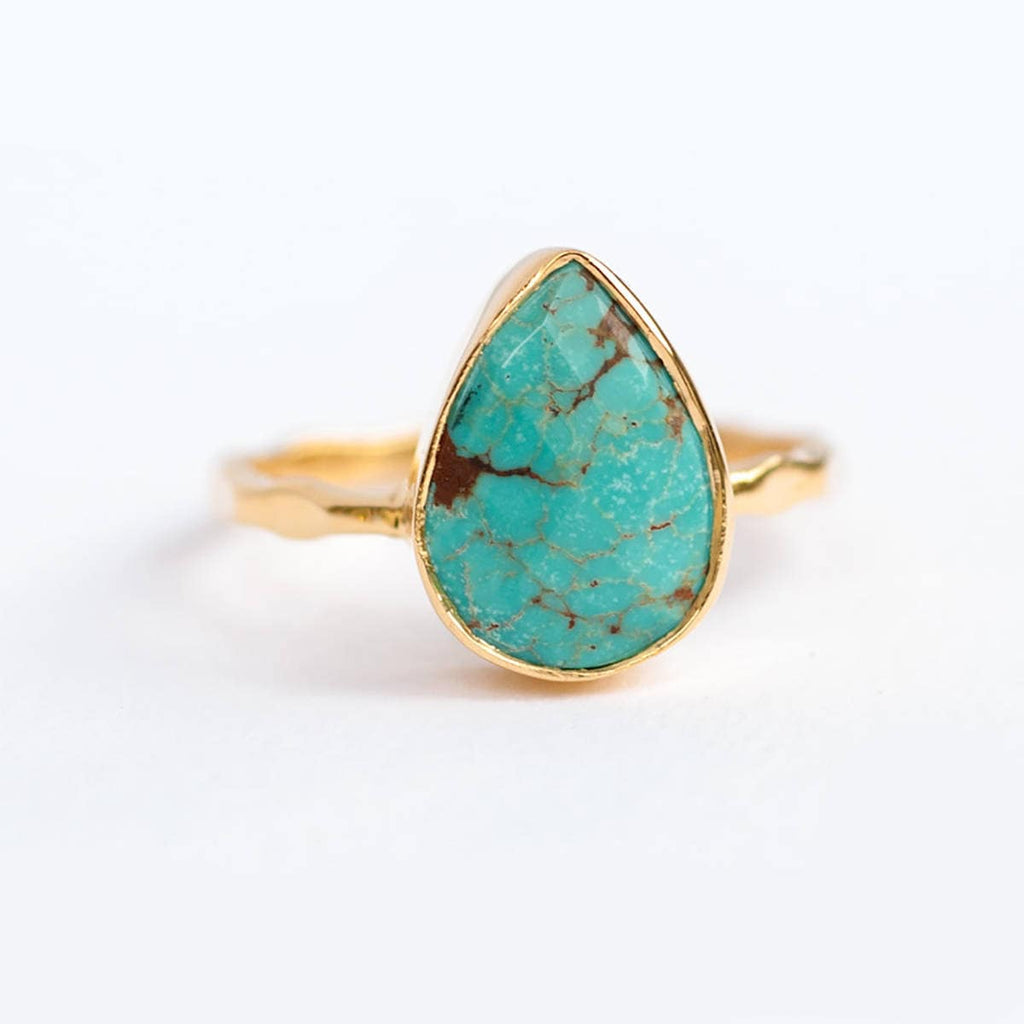 Turquoise Ring Gold, December Birthstone Ring, Gem Ring, Solitaire Ring, Gold Ring, Stackable Ring, Tear Drop Ring, Raw Stone