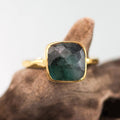 Raw Emerald Ring Gold - May Birthstone Ring - Solitaire Emerald Ring - Gemstone Ring - Stacking Ring - Gold Gold - Cushion Cut Ring