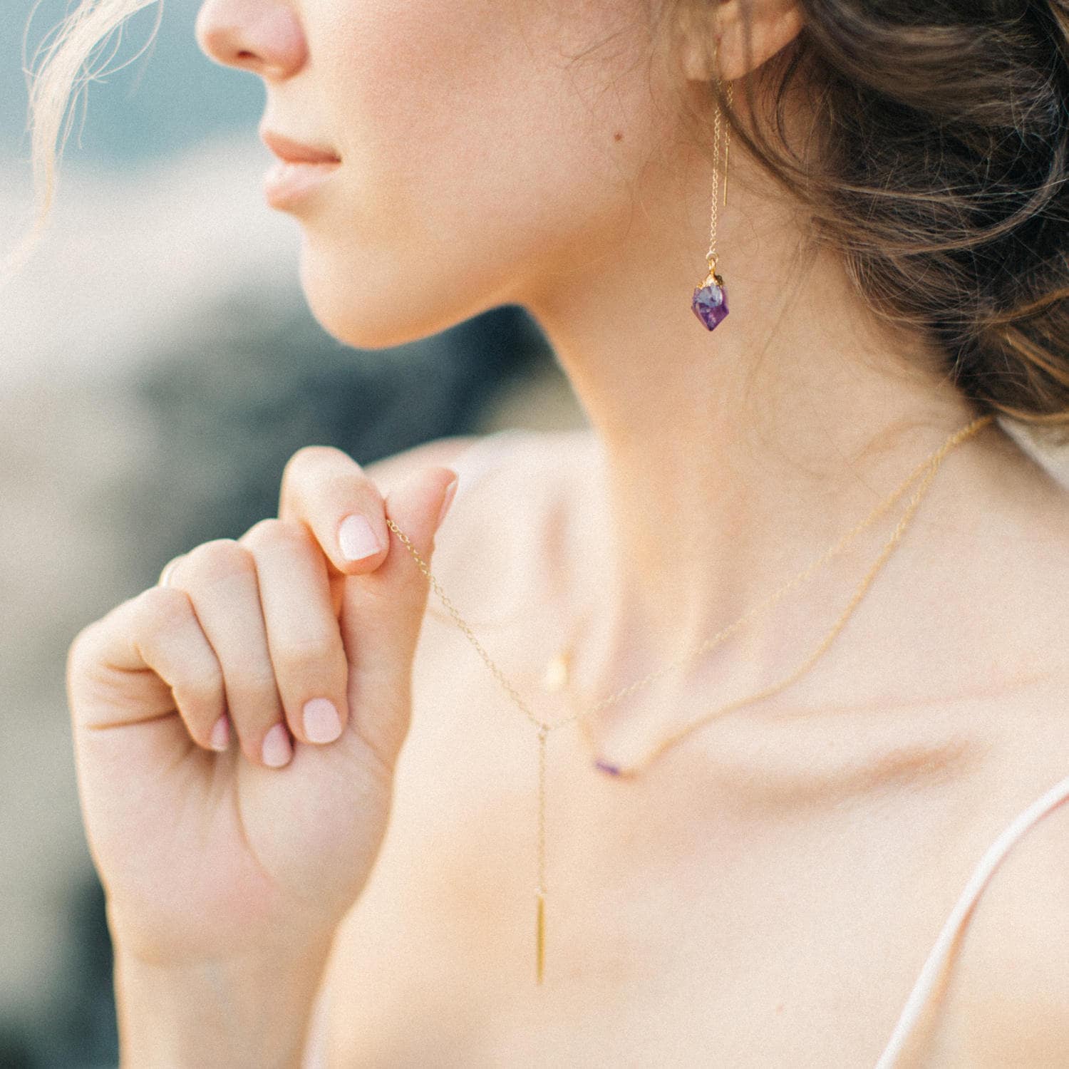 Rose Quartz Earrings, Raw Crystal Drop Earrings, Rose Quartz Stone, Gem Threader Earrings, Bridesmaid Gift Ideas, Raw Quartz, TH-N