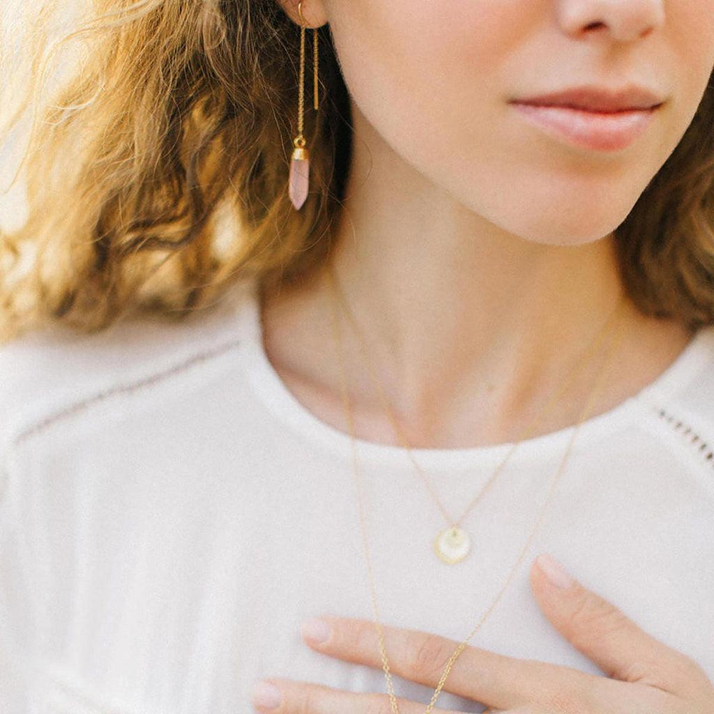 Blush Pink 14k Gold Filled Threaders, Bridesmaid Gift, Minimalist Jewelry, Pink Chalcedony Gemstone Earrings, Ear Threader Earring, TH-B