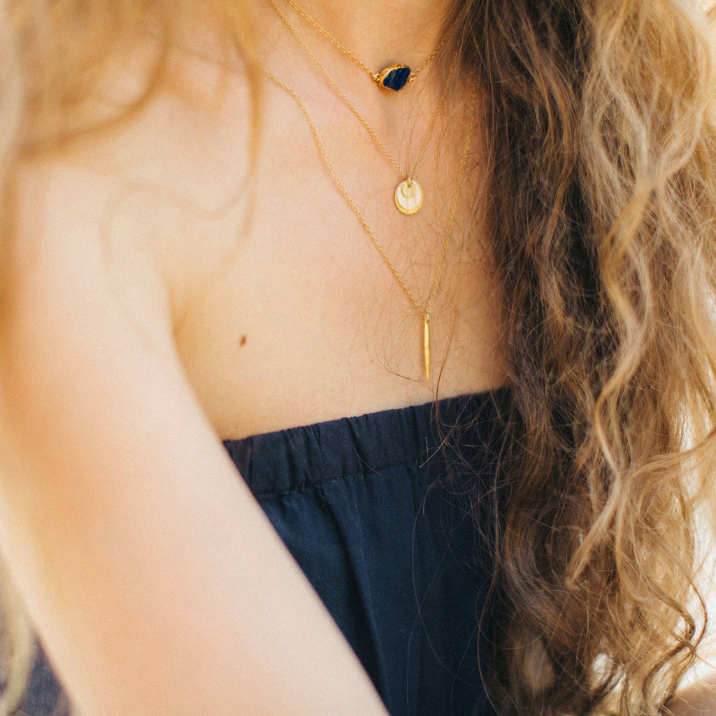 Dainty Gemstone Slice Necklace, 14k Gold Filled Layering Necklace, Lapis Lazuli Gemstone Choker, Bridesmaid Gift, Gift for Her, NK-GS
