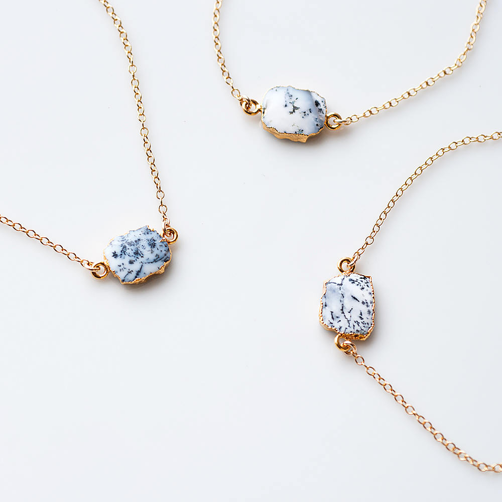 Dendrite Opal Gem Slice Necklace, 14k Gold Filled Minimalist Choker, Bridal Gift, Gemstone Necklace, Marble Jewelry, Boho Necklace, NK-GS