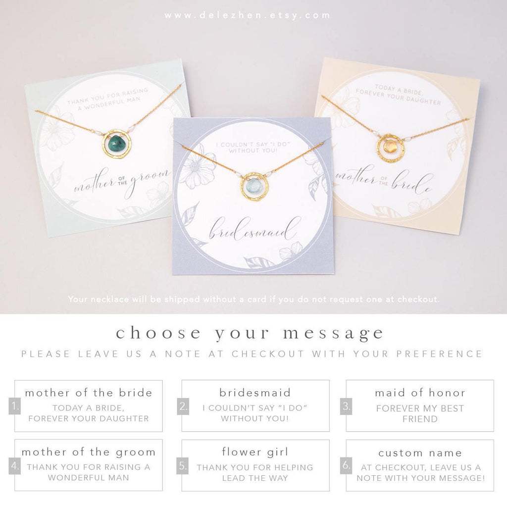 Solitaire Birthstone Necklaces, Genuine Gemstone Drop Circle Charm Necklace, Personalized Tiny Crystal Pendant, Simple Bridesmaid Gifts