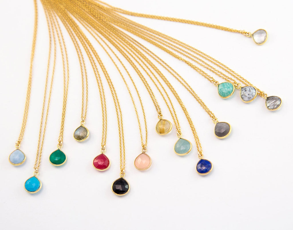 Tiny Gemstone Pendant Necklace, Simple Birthstone Necklace, Bridesmaid Jewelry, Gift for Her, Minimalist Necklace, Delicate Stone, NK-BZ