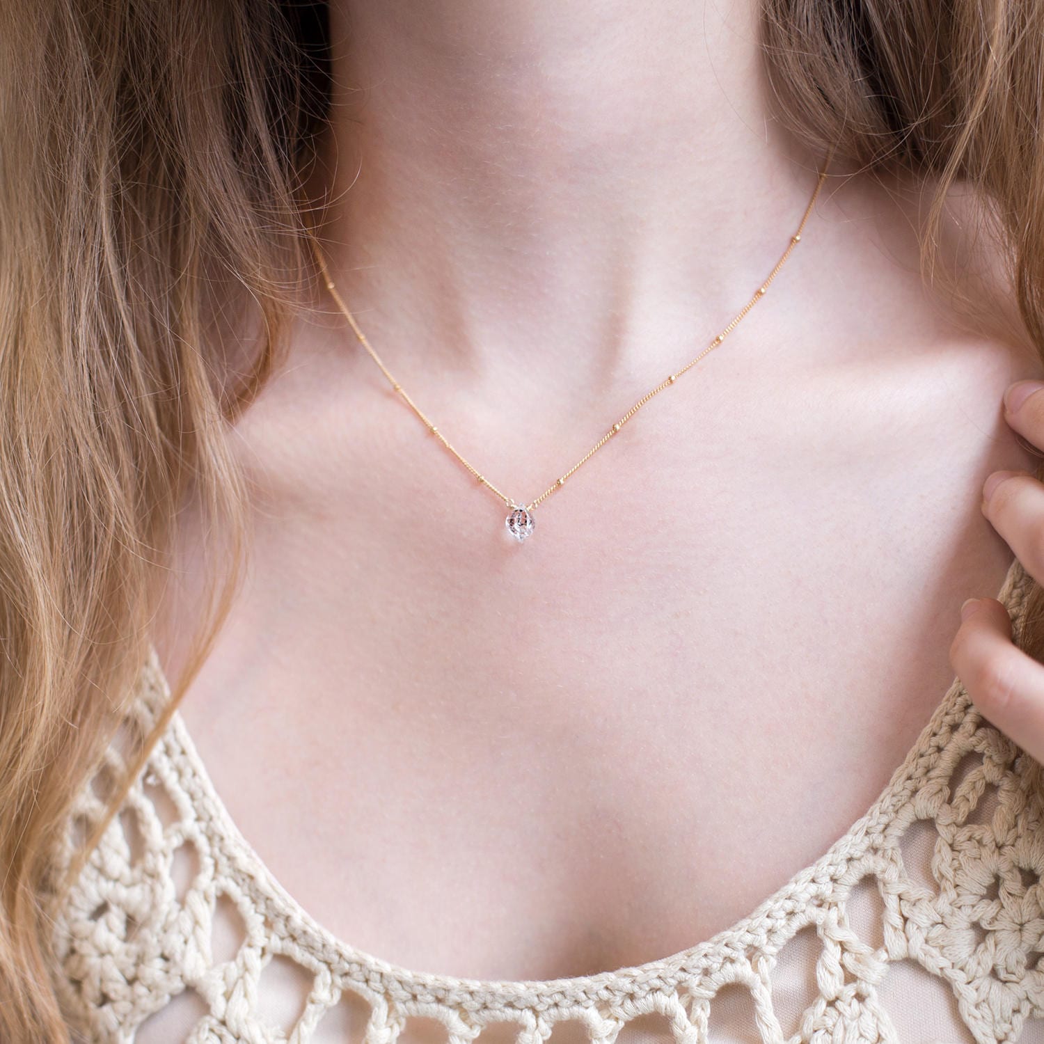 Dainty Raw Diamond Necklace, Satellite Chain Necklace, Gold Filled, Sterling Silver, Simple Choker, Minimal Necklace, Gift for Her