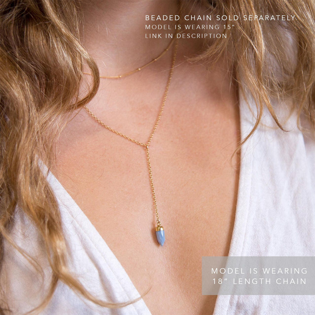 Blue Opal Lariat Necklace, Gemstone Drop Necklace, October Birthstone, 14k Gold Filled Y Necklace, Simple Layering Blue Jewelry Gift, LN-B