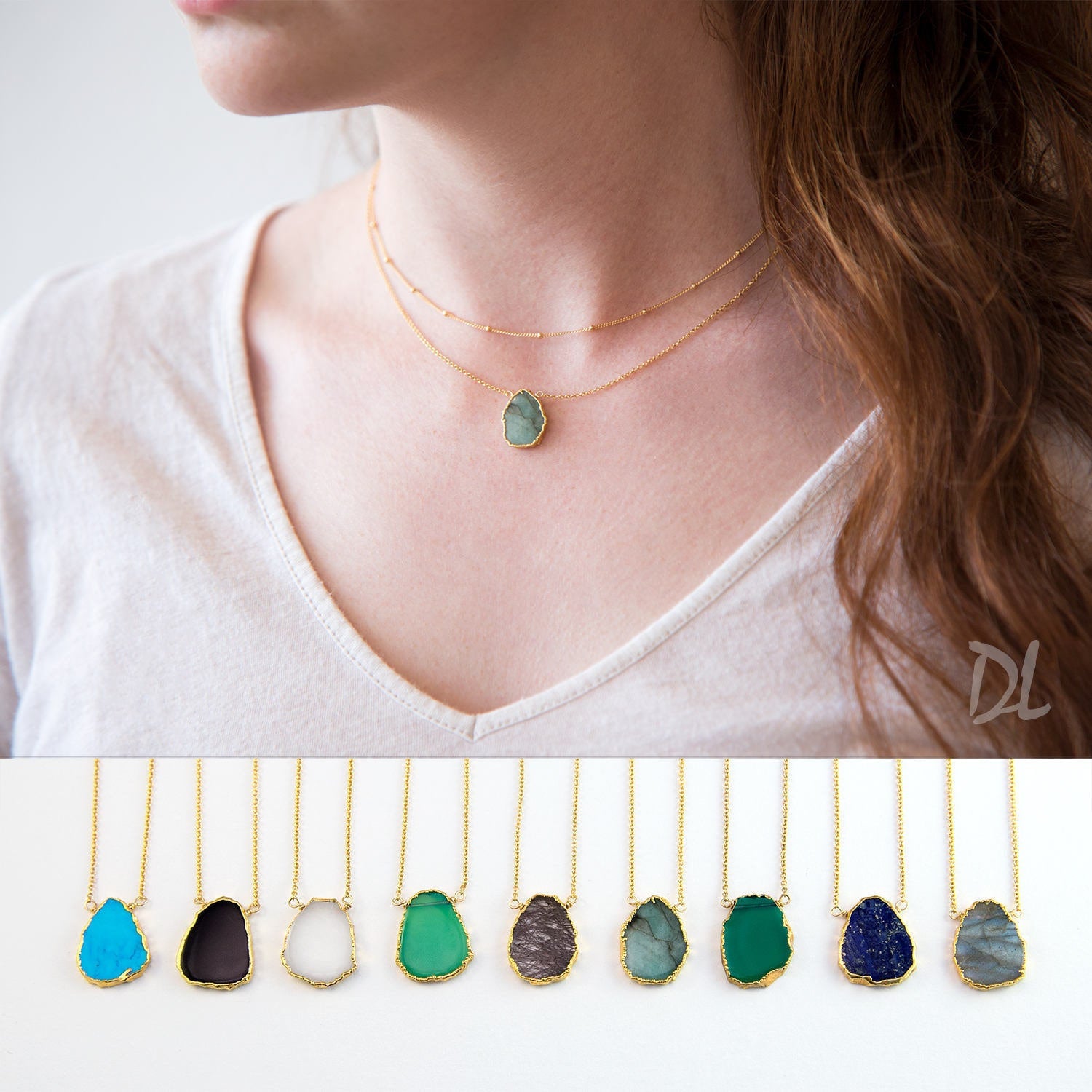 Lapis Lazuli Necklace, September Birthstone, Gemstone Slice Pendant Necklace, Layered Necklaces, Boho Jewelry, Birthday Gift, NK-VS