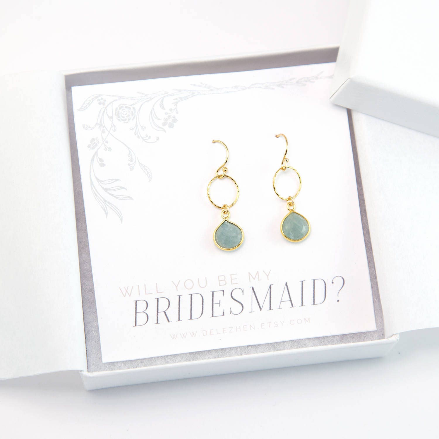 Natural Aquamarine Minimalist Earrings, Delicate Gemstone Circle Drop Earrings, Genuine Gemstones, Bridal Shower Gift, Tear Drop Earrings