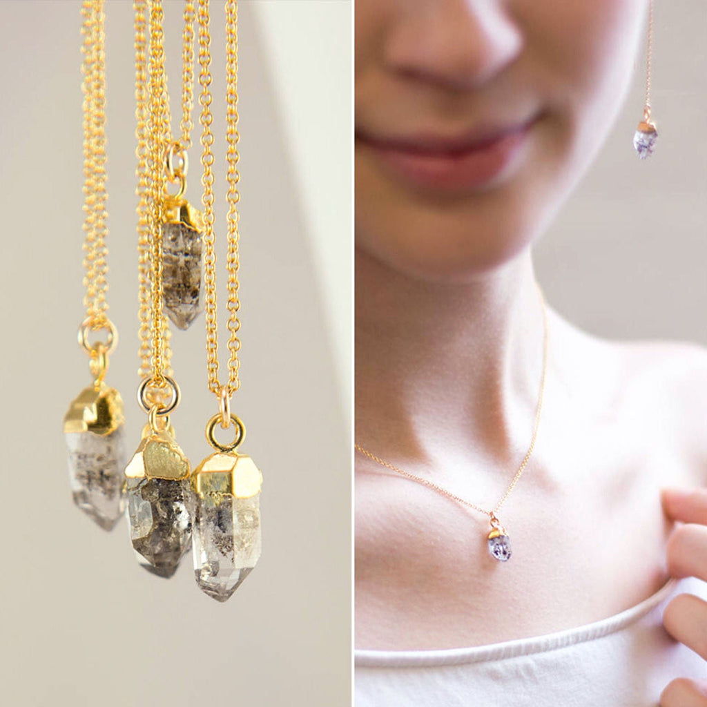 Raw Diamond Necklace, Herkimer Diamond Necklace, April Birthstone, Raw Crystal Necklace, Bridesmaid Necklace, Gift for Girlfriend, NK-N
