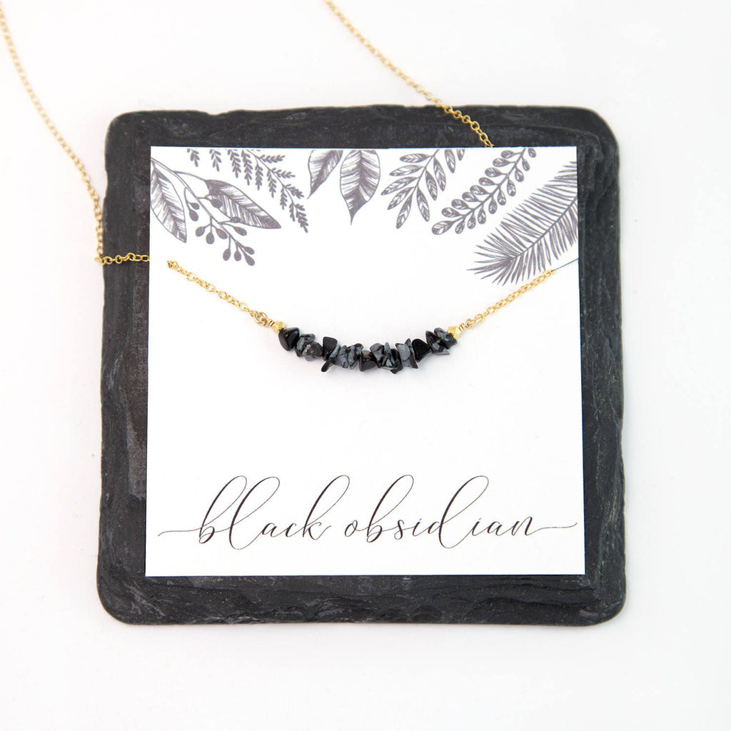Black Obsidian Raw Crystal Bar Necklace, Minimalist Gemstone Layering Choker, Semi Precious Stone Necklace, Protection Crystal Jewelry Gift
