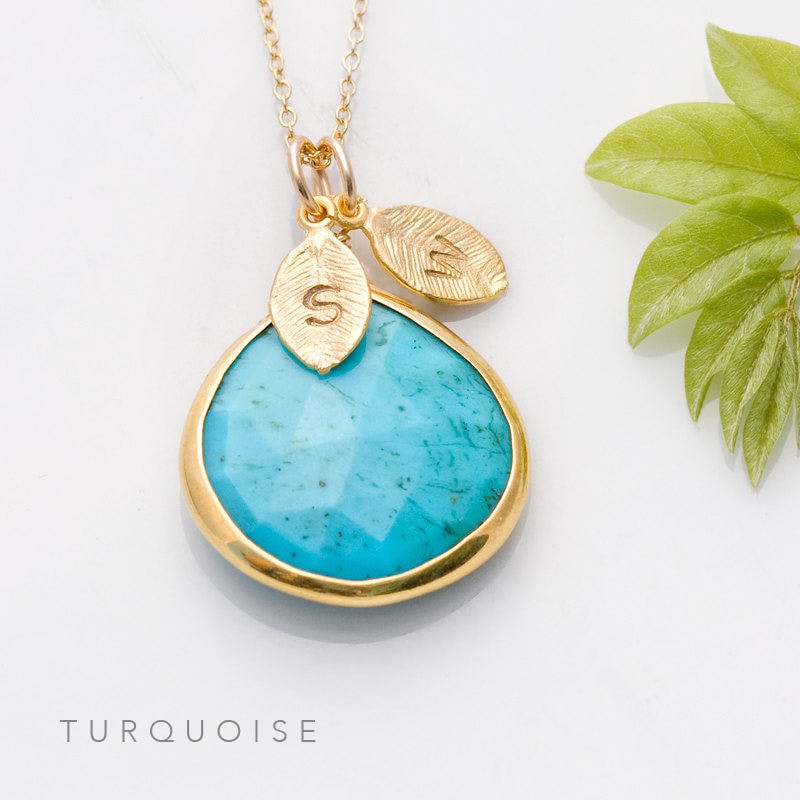 March Birthstone Necklace, Custom Gifts, Tear Drop Pendant, Personalized Initial Necklace, New Mom Necklace, Aqua Blue Chalcedony, NK-20