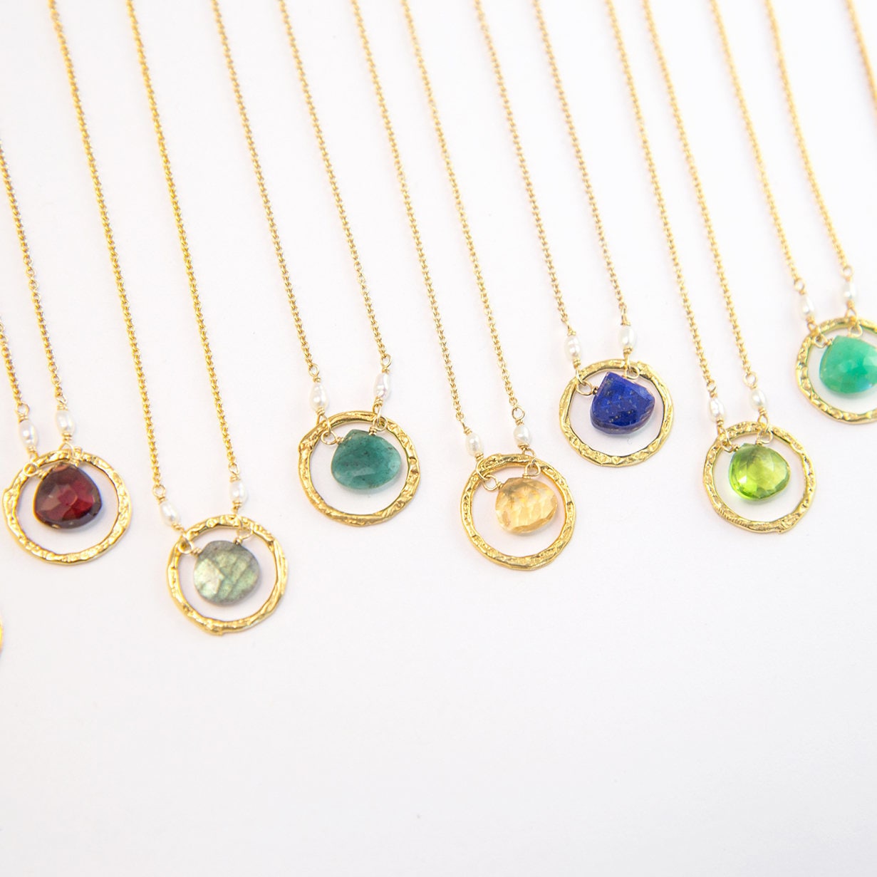 Emerald Drop Pendant, Genuine Gemstone Circle Charm Necklace, May Birthstone Gift, Dainty Layering Necklace, Birthday Christmas Gift for Her