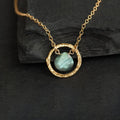 Labradorite Pendant Necklace, Hammered Circle Necklace, Dainty Gemstone Necklace, Gift for Girlfriend, Simple Natural Stone Charm Necklace