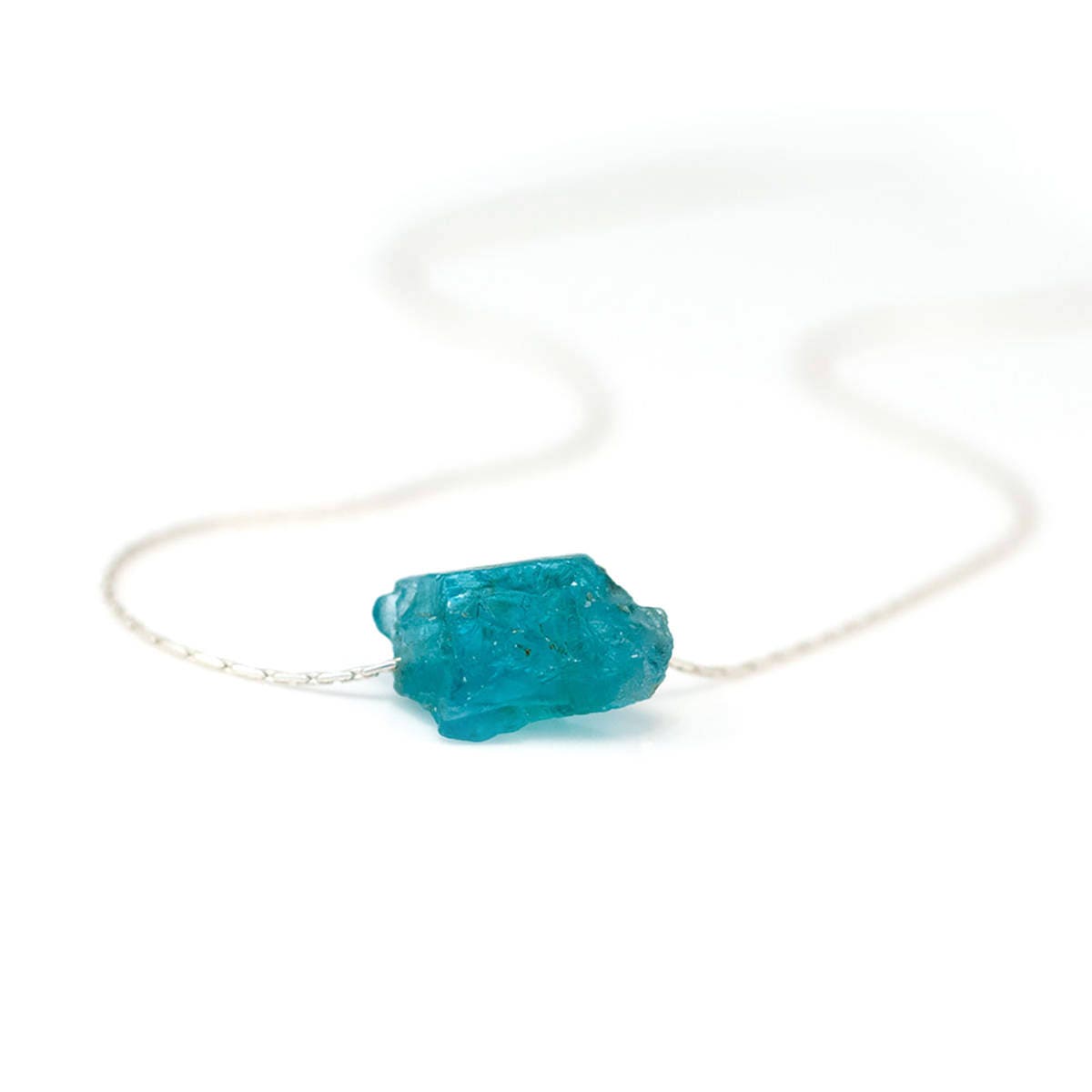 Dainty Blue Apatite Crystal Necklace, Sterling Silver Chain, Raw Crystal Jewelry, Rough Cut Stone, Gift Ideas for Her, Handmade Layering