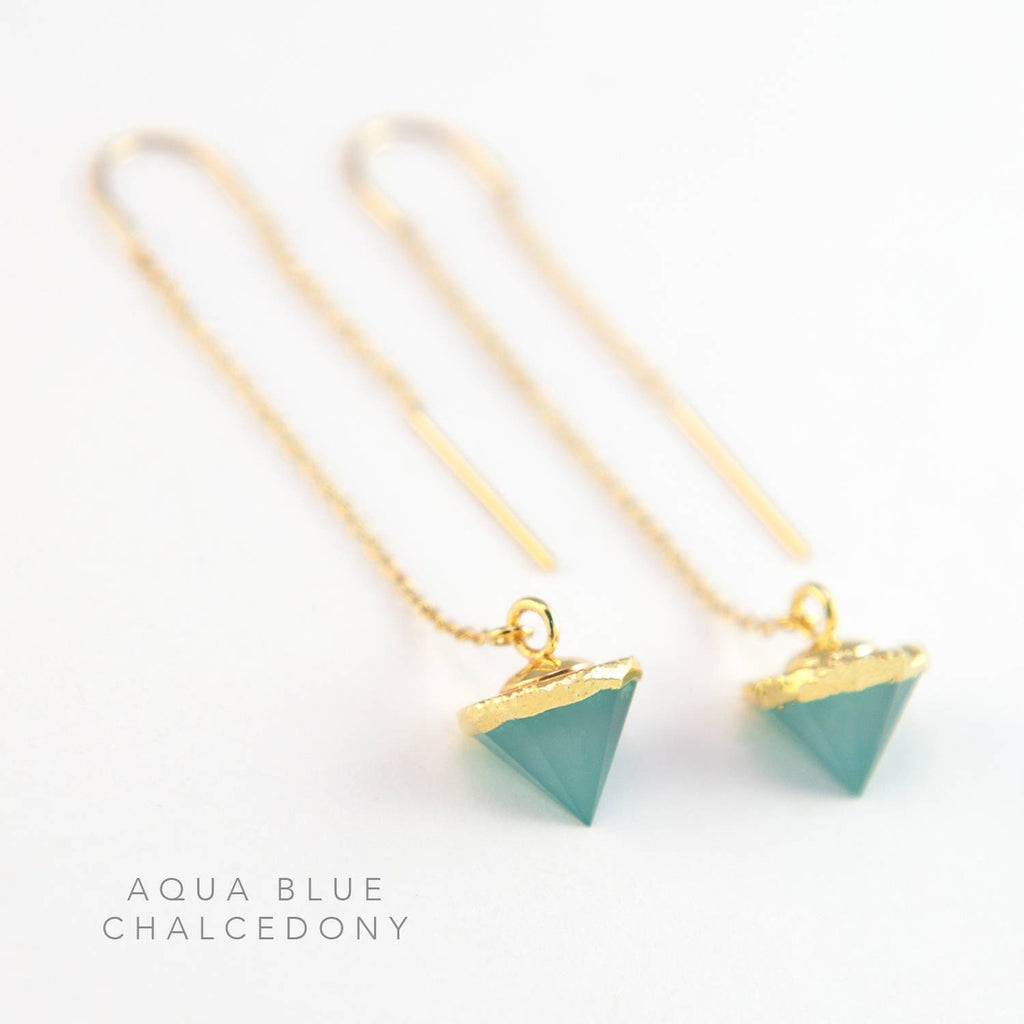 Raw Emerald Earrings Gold, Emerald Threader Earrings, Dainty Ear Threaders, Gift for Girlfriend, May Birthstone Gift, Boho Chic
