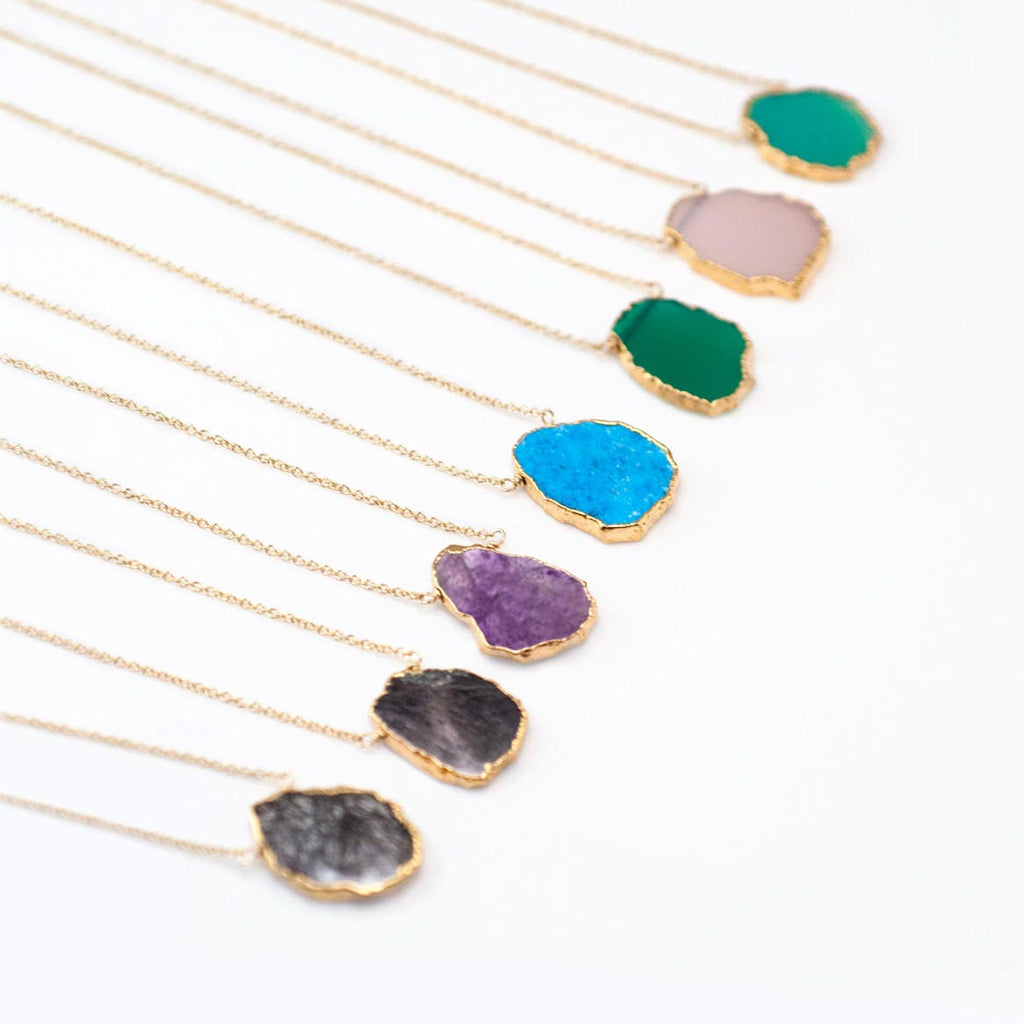 Gemstone Slice Pendant Necklace, Layered Necklaces, Electroformed Slice, Gold Necklace, Layering Jewelry, Boho Jewelry, Framed Stone