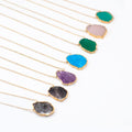 Gemstone Slice Pendant Necklace, Layered Necklaces, Electroformed Slice, Gold Necklace, Layering Jewelry, Boho Jewelry, Framed Stone