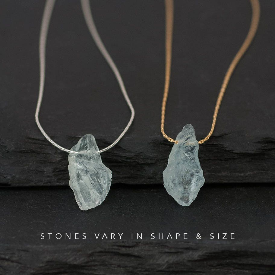 Raw Aquamarine Necklace, March Birthstone Necklace, Throat Chakra Crystal Rough Gemstone, Boho Style