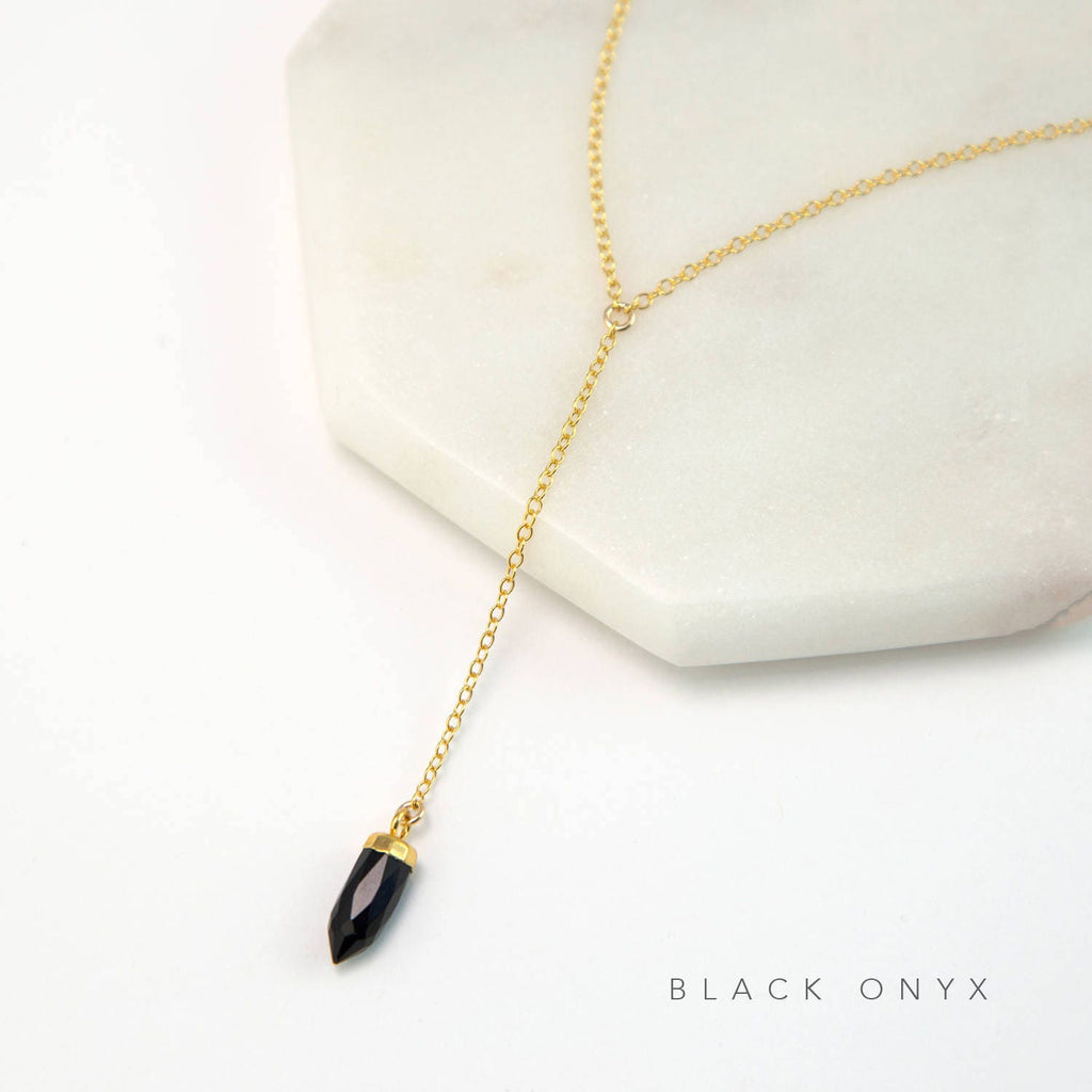 Crystal Point Necklace, Dainty Lariat Necklace Gold, Stone Drop Necklace, Minimalist Necklace, Layered Necklace, Gift for Best Friend