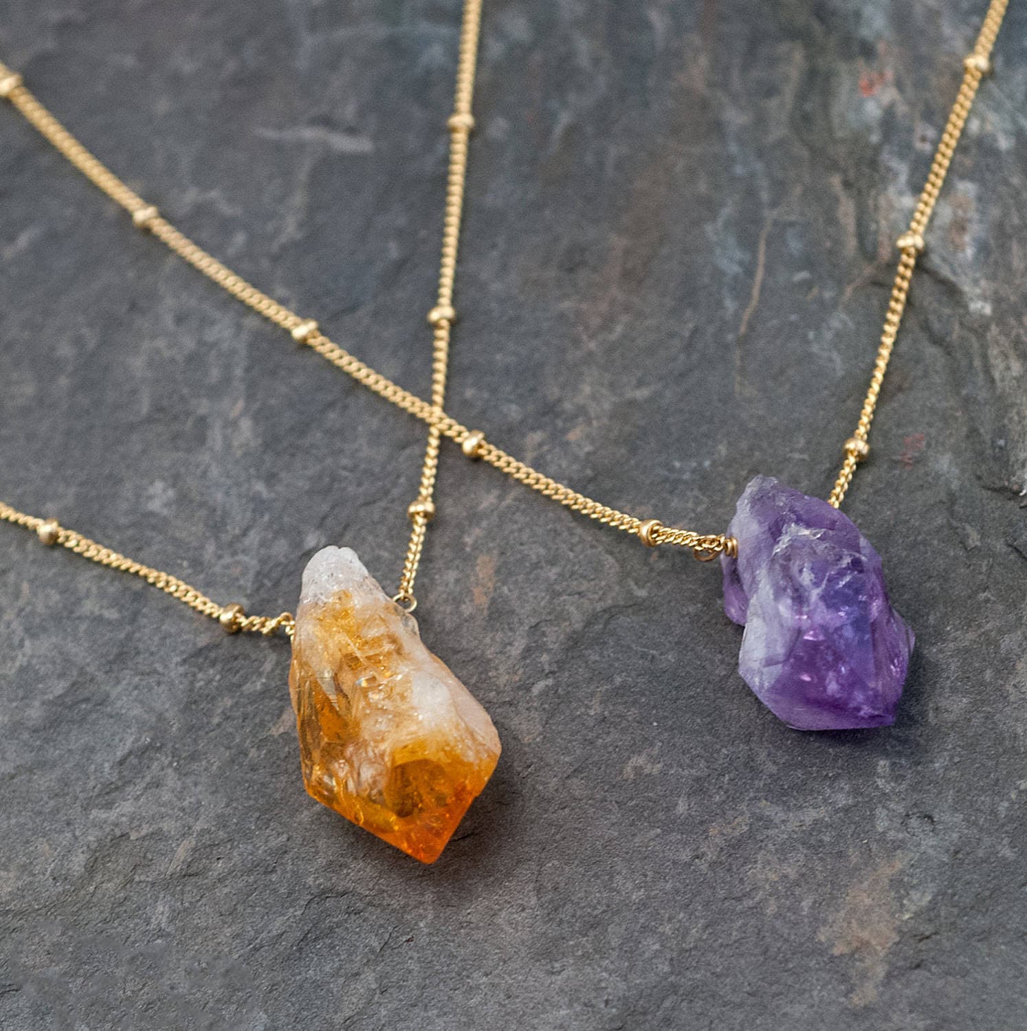 Rough Cut Gemstone Necklace, Raw Crystal Necklace, Amethyst Necklace Gold, Raw Citrine Necklace, Natural Gemstones, Birthstone Gift, NK-ST