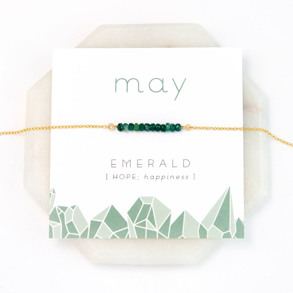 May Birthstone Necklace, Emerald Necklace Gold, Raw Stone Necklace, Personalized Bar Necklace, Gift for Girlfriend, Stocking Stuffer, NK-DB