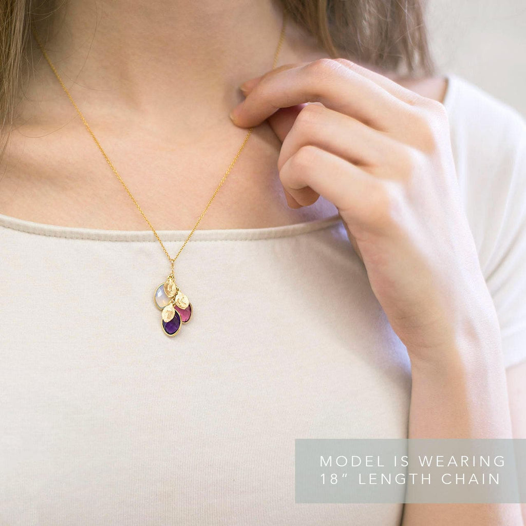 Silver Family Tree Cascade Necklace, Birthstone Generations Necklace for Grandma, Engraved Initial Necklace, Meaningful Christmas Gift