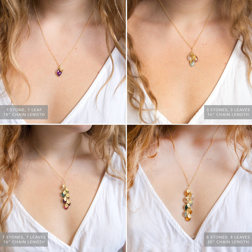 Unique Personalized Gift Necklace for Mothers Day from Daughter, Multi Birthstone Monogram Letter Necklace, Stamped Family Tree Necklace