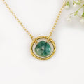 Emerald Drop Pendant, Genuine Gemstone Circle Charm Necklace, May Birthstone Gift, Dainty Layering Necklace, Birthday Christmas Gift for Her