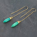 Mint Green Ear Threaders, Statement Earrings Gold, Green Chrysoprase Dangle, Best Friend Gift, Gift for Girlfriend, Gemstone Point, TH-B