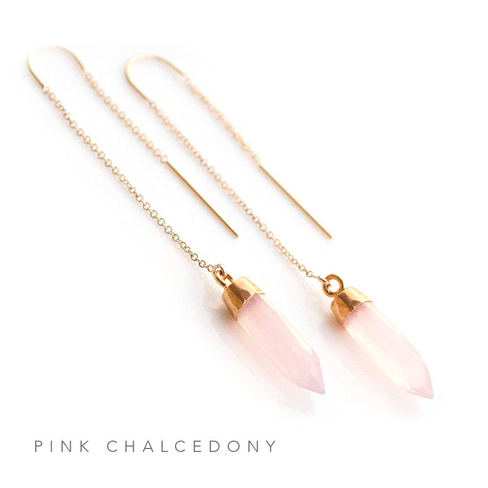 Blush Pink 14k Gold Filled Threaders, Bridesmaid Gift, Minimalist Jewelry, Pink Chalcedony Gemstone Earrings, Ear Threader Earring, TH-B