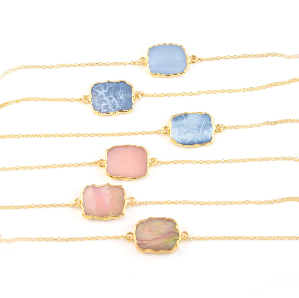 Something Blue Bridal Jewelry, Blue Opal Necklace Gold, Gemstone Slice Necklace, Crystal Choker, Pink Opal Necklace, Slice Connector