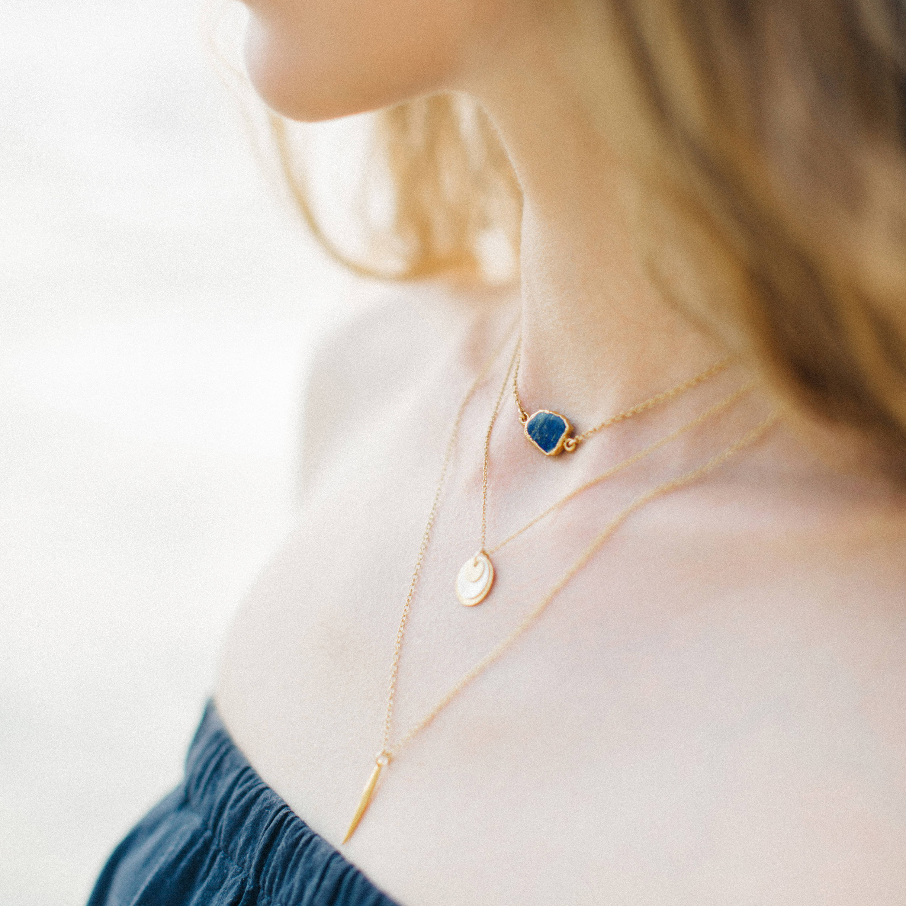 Dainty Gemstone Slice Necklace, 14k Gold Filled Layering Necklace, Lapis Lazuli Gemstone Choker, Bridesmaid Gift, Gift for Her, NK-GS