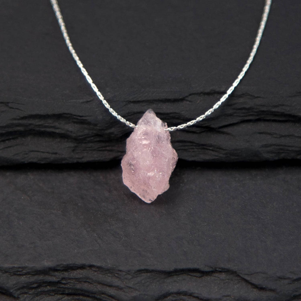Heart Chakra, Raw Rose Quartz Necklace, Love Necklace, Stone Gift, Pink Crystal, Natural Stone Pendant, Sterling Silver Chain