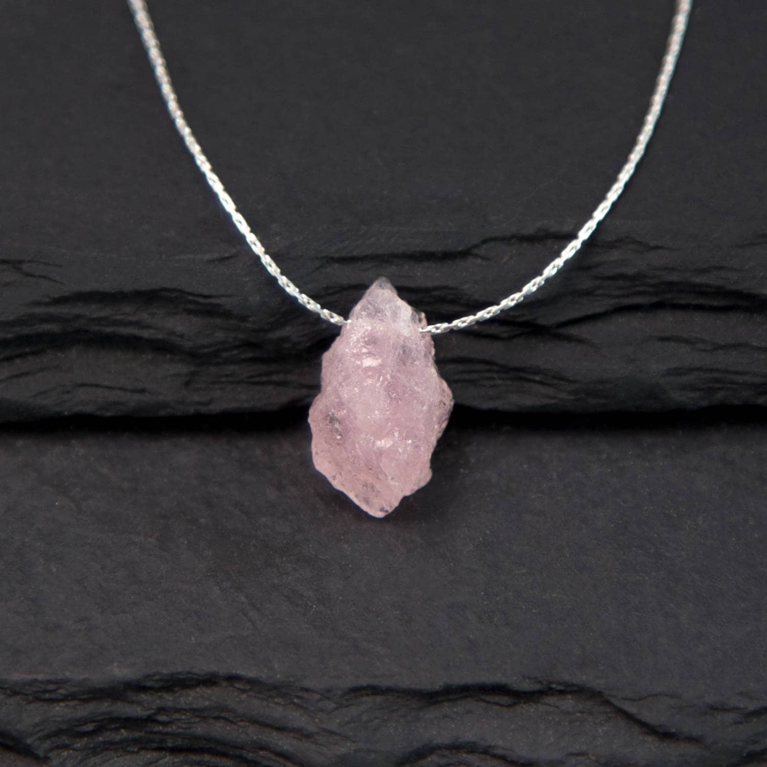 Heart Chakra, Raw Rose Quartz Necklace, Love Necklace, Stone Gift, Pink Crystal, Natural Stone Pendant, Sterling Silver Chain