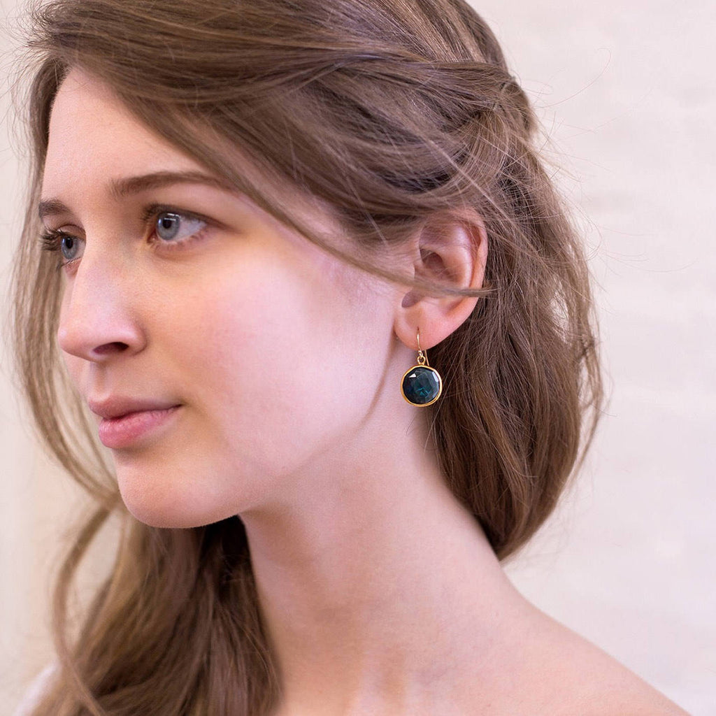 Blue Lapis Lazuli Crystal Earrings, September Birthstone Earrings, Round Gemstone Earrings, Gold Dangle Drop Sapphire Genuine Gemstone Gift