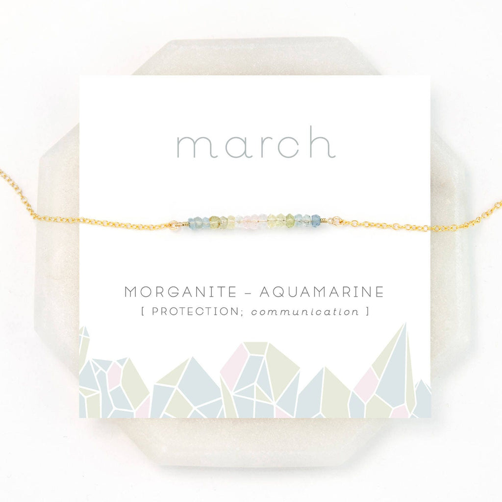 Natural Aquamarine Ombre Necklace, Morganite Necklace, March Birthstone Gift, Multi Aquamarine Gemstone Bar, Multicolor Necklace, NK-DB