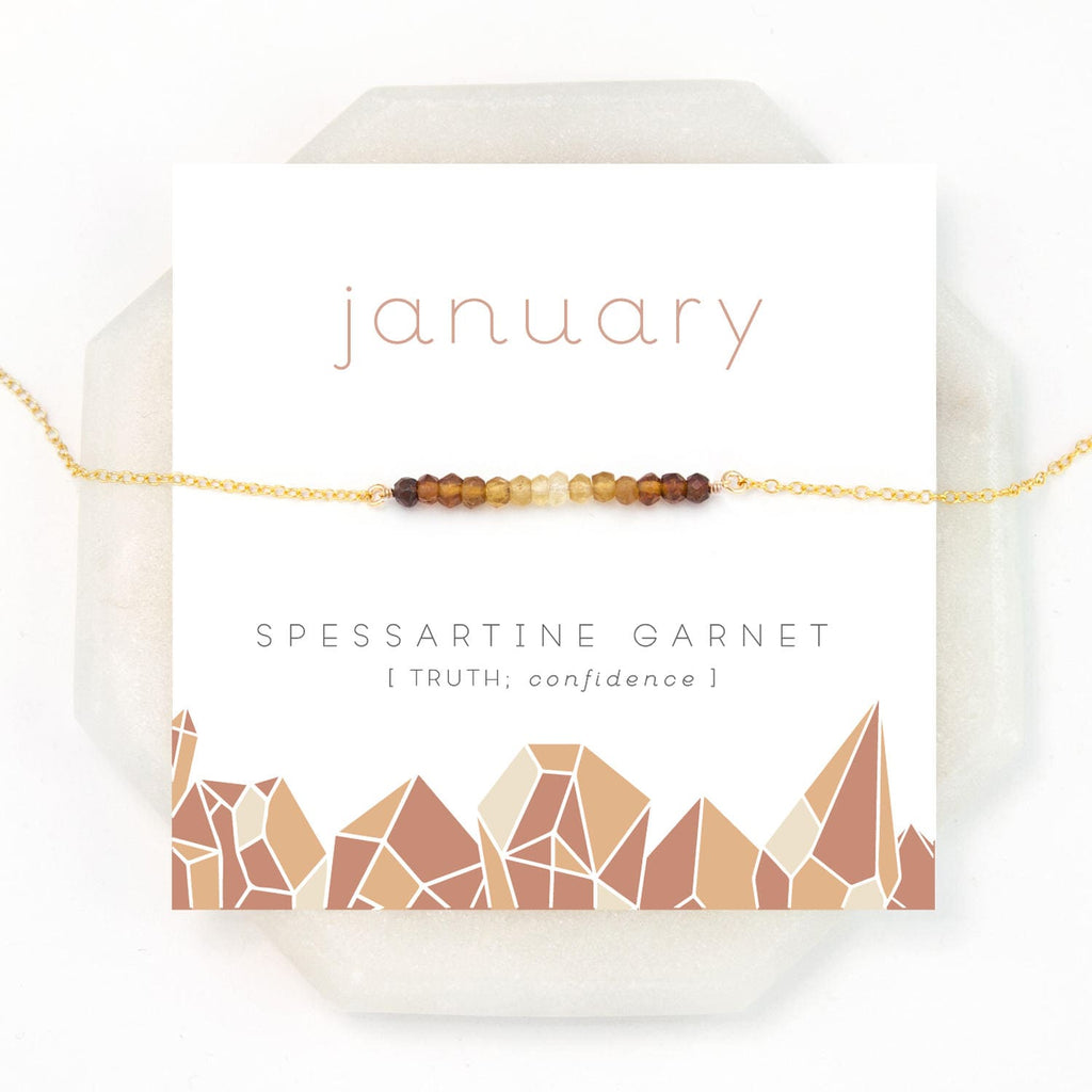January Birthstone Necklace, Spessartine Garnet Ombre Necklace, Orange Garnet Bar Necklace, Crystals, Layering Necklace, NK-DB