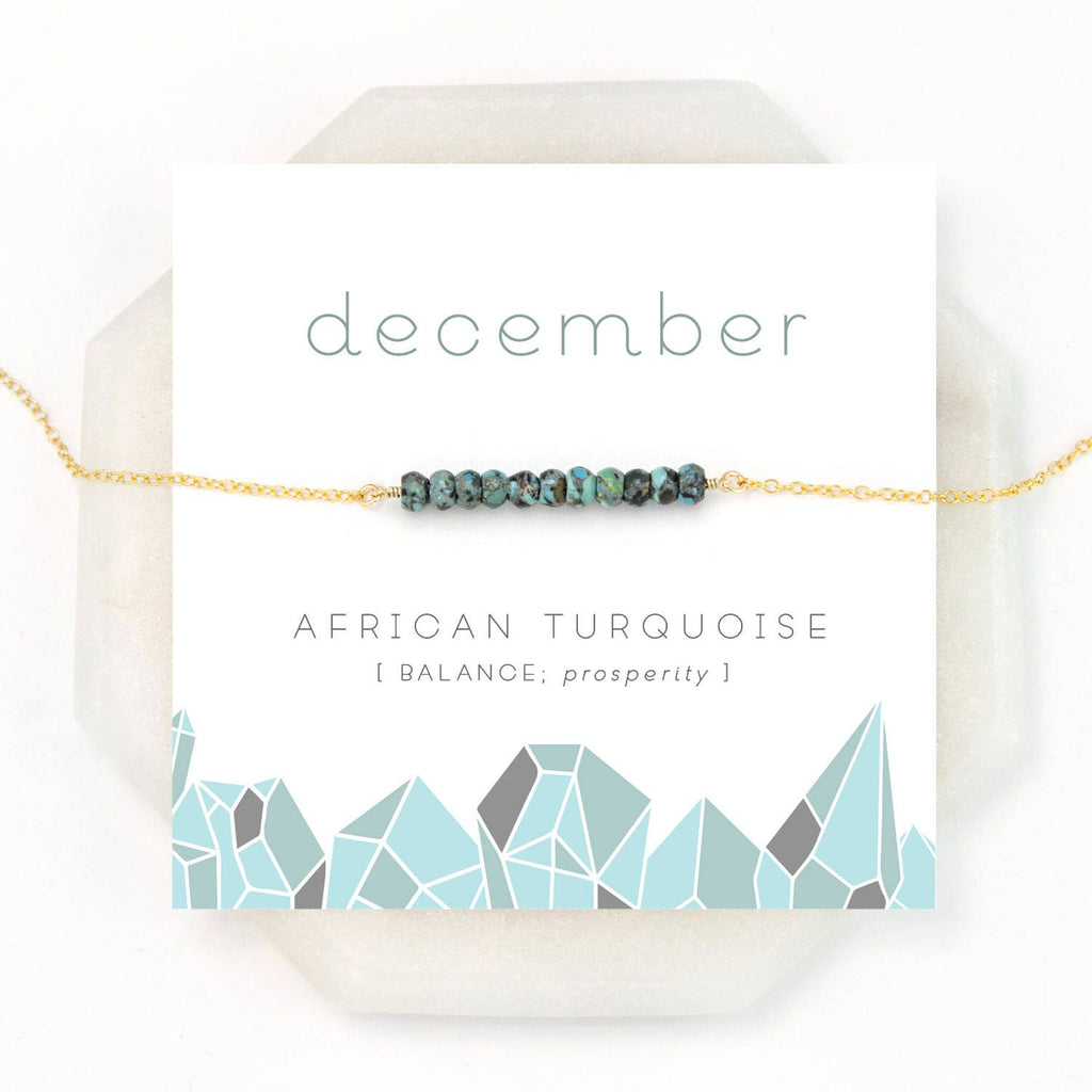December Birthstone Necklace, African Turquoise Bar Necklace, Gemstone Gift, Dainty Gold Necklace, Silver Blue Jewelry, NK-DB