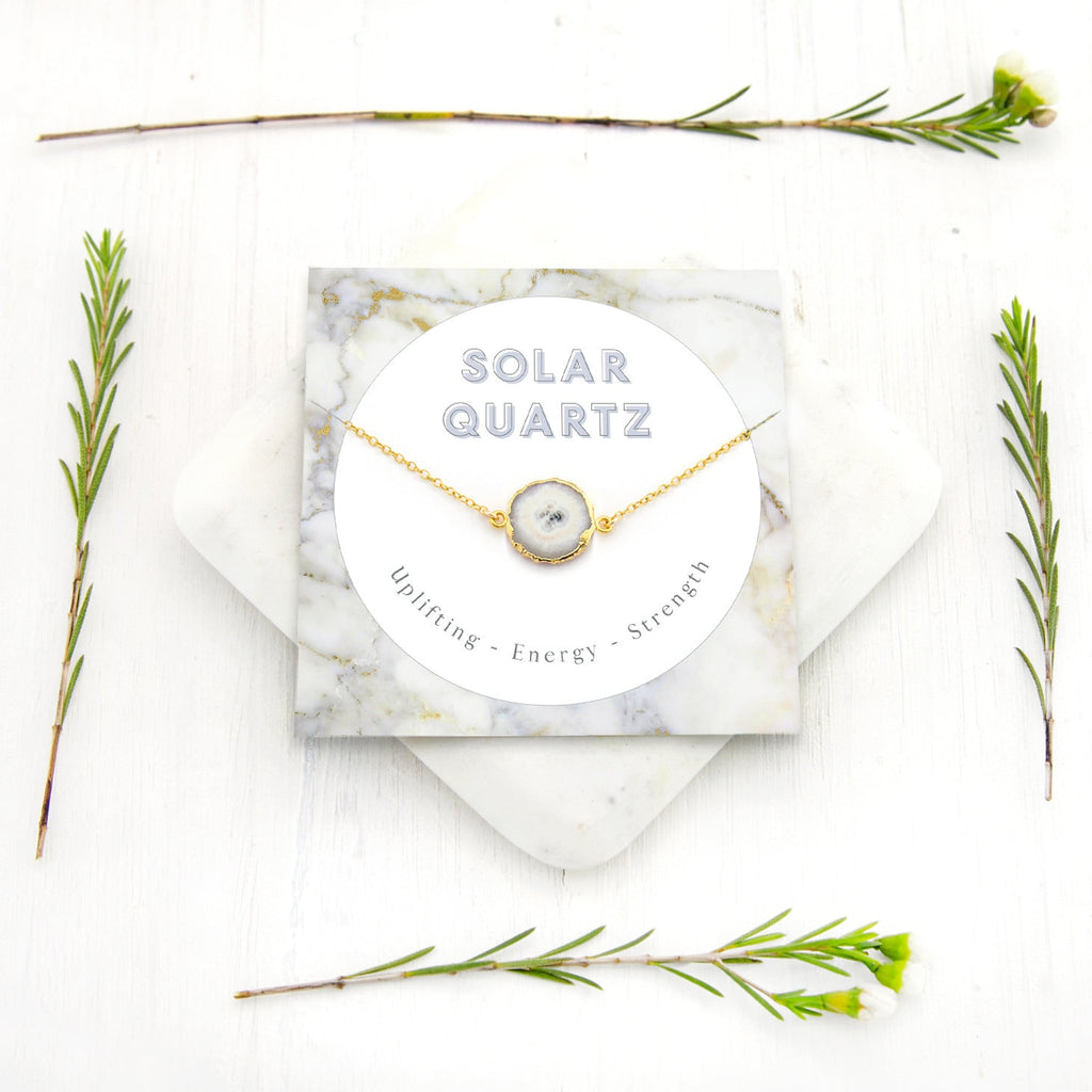 Solar Quartz Necklace, Gem Slice Charm Connector, Celestial Jewelry Inspirational Crystal Gift, Natural Gemstone Birthday Gift for Sister