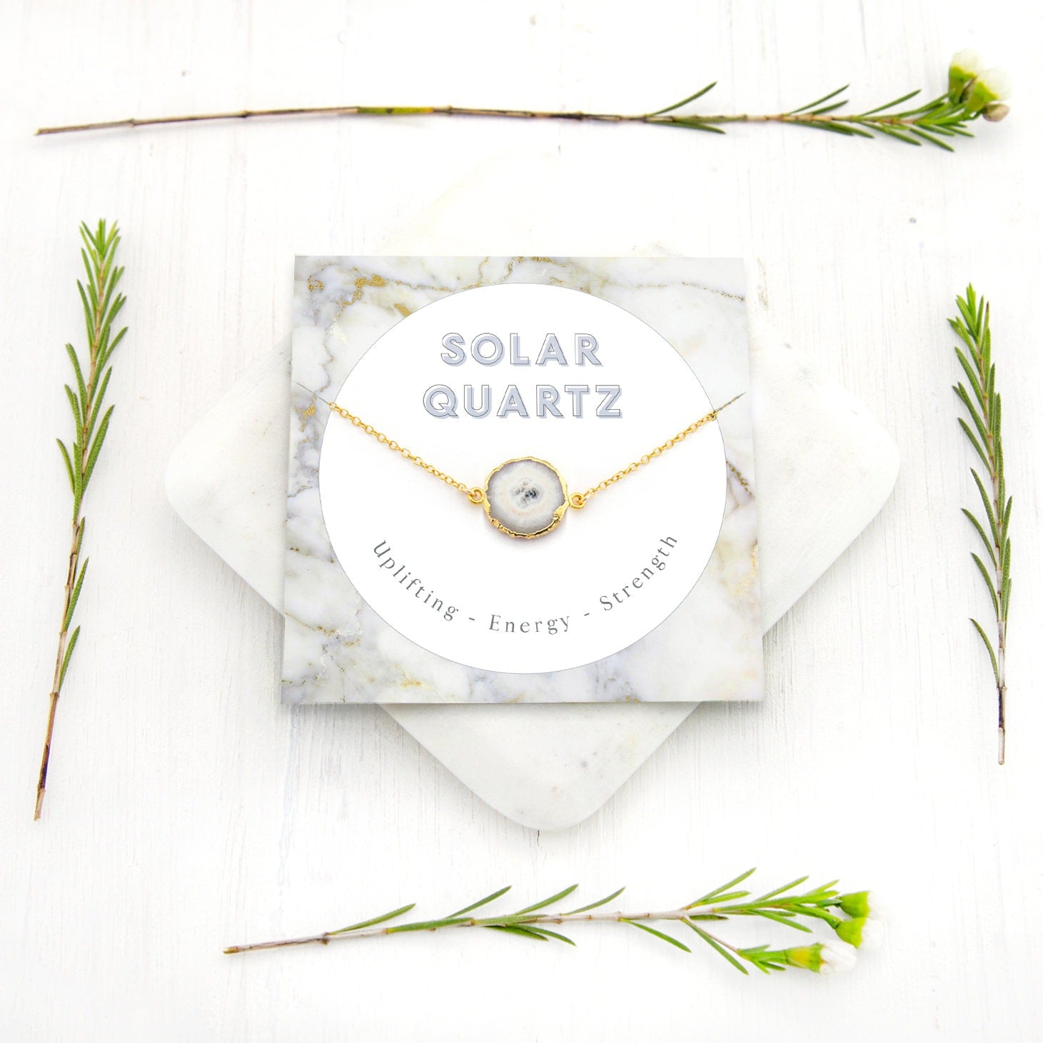 Solar Quartz Necklace, Gem Slice Charm Connector, Celestial Jewelry Inspirational Crystal Gift, Natural Gemstone Birthday Gift for Sister
