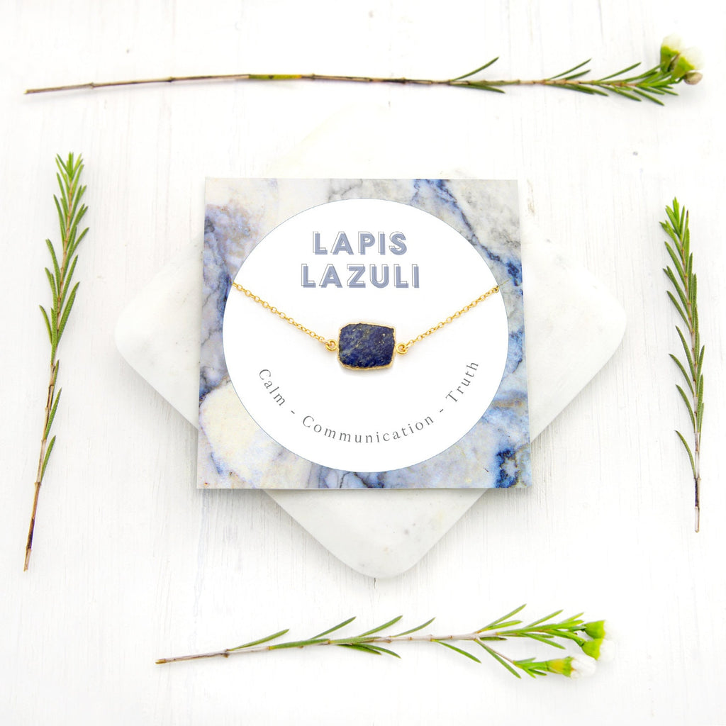 Lapis Lazuli Necklace, Simple Blue Lapis Pendant, September Birthstone Gift, Natural Gem Slice Connector Necklace, Birthday Gift, Boho